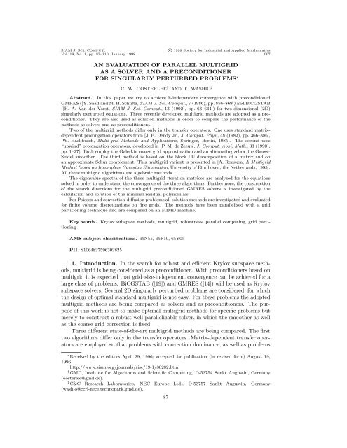 AN EVALUATION OF PARALLEL MULTIGRID AS A SOLVER AND A ...