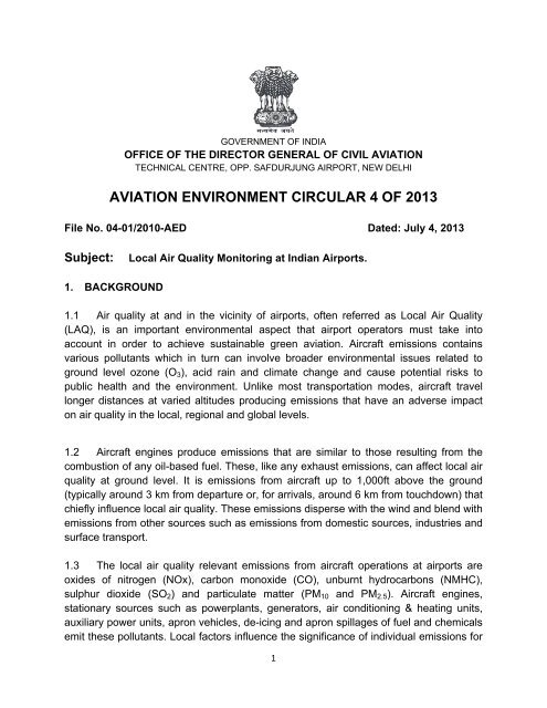 Environment Circular 04 of 2013 - Directorate General Civil Aviation