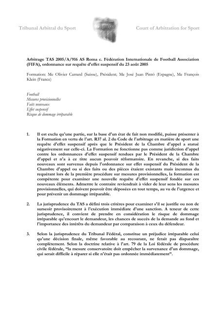 TAS xxx - Tribunal Arbitral du Sport / TAS