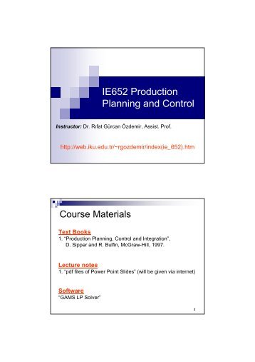 IE652 Production Planning and Control