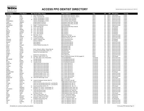 PPO Provider Lists (By State) - Dominion Dental Services, Inc.