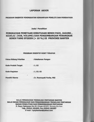 laporan akhir pengkajian pemetaan kebutuhan benih ... - KM Ristek