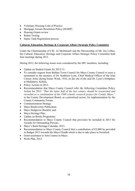 Annual Report 2012 (PDF 8MB) - Mayo County Council