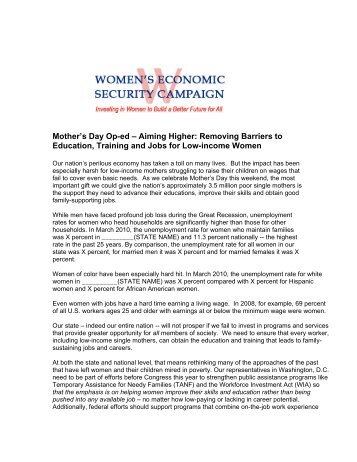 Download a Sample Op-Ed Timed to Mother's Day - Women's ...