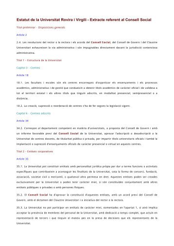 Estatut de la URV - Extracte referent al Consell - Universitat Rovira i ...