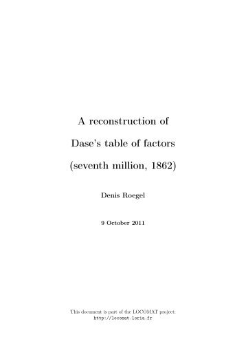 A reconstruction of Dase's table of factors (seventh million, 1862)