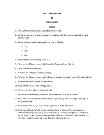 MMT QUESTION BANK BY KOMAL VERMA UNIT-1 1. Classify the ...