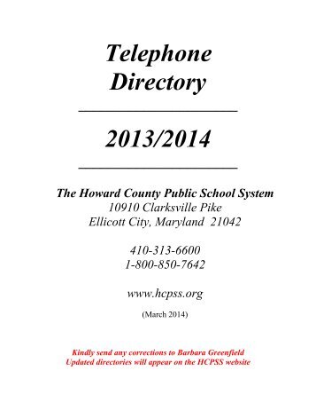 Telephone Directory 2012/2013 - Howard County Public Schools