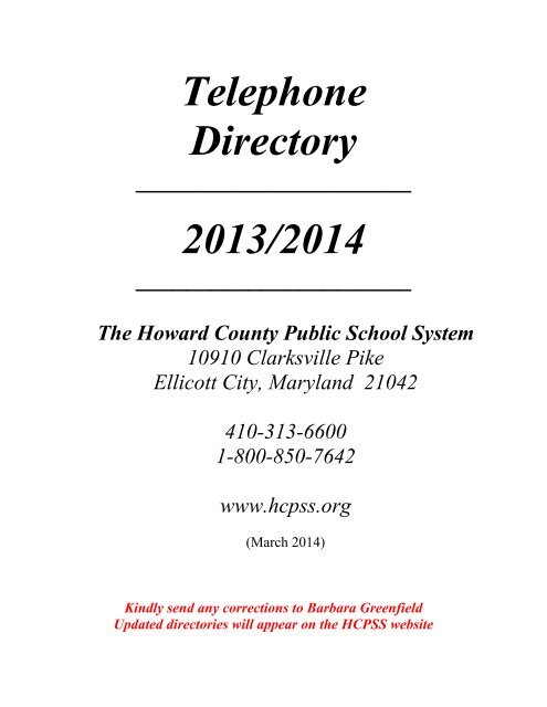Telephone Directory 2012/2013 - Howard County Public Schools