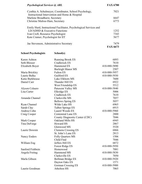 Telephone Directory 2012/2013 - Howard County Public Schools