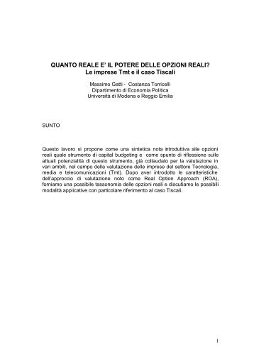 QUANTO REALE E' IL POTERE DELLE OPZIONI REALI? Le ...
