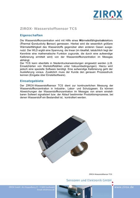ZIROX- Wasserstoffsensor TCS - ZIROX Sensoren und Elektronik ...