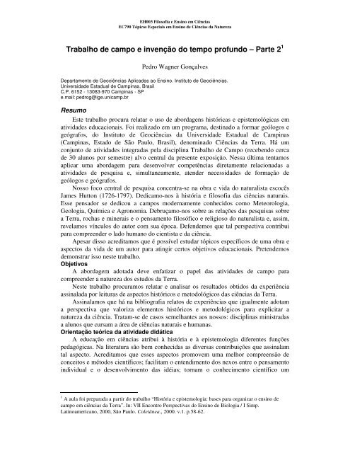 Trabalho de campo e invenÃ§Ã£o do tempo profundo ... - IGEO- Unicamp