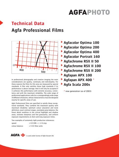 Technical Data Agfa Professional Films - AgfaPhoto