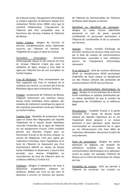 Page 1 Conditions GÃ©nÃ©rales de Vente des offres Free Haut DÃ©bit ...