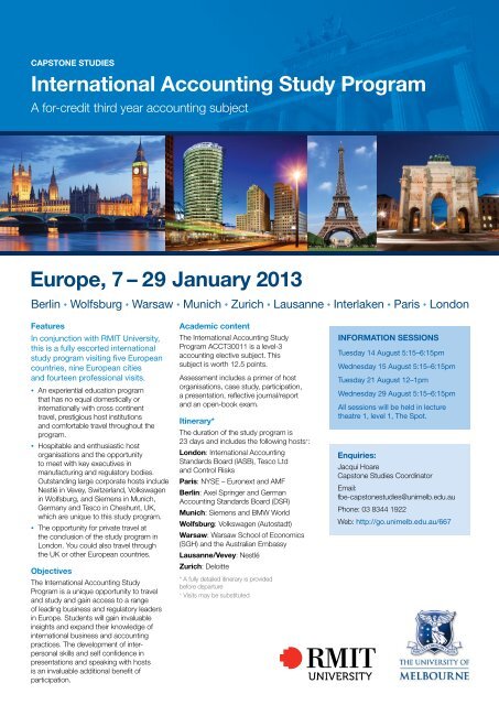 International Accounting Study Program Europe, 7 â 29 January 2013