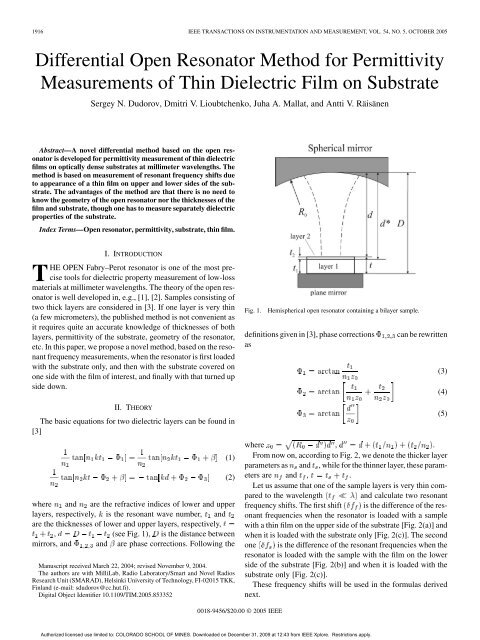 Differential Open Resonator Method for Permittivity Measurements ...