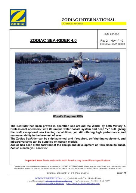 zodiac sea-rider 4.0 - De Wolf Maritime Safety