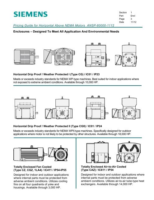 Pricing Guide for Horizontal Above NEMA Motors - Siemens Industry ...