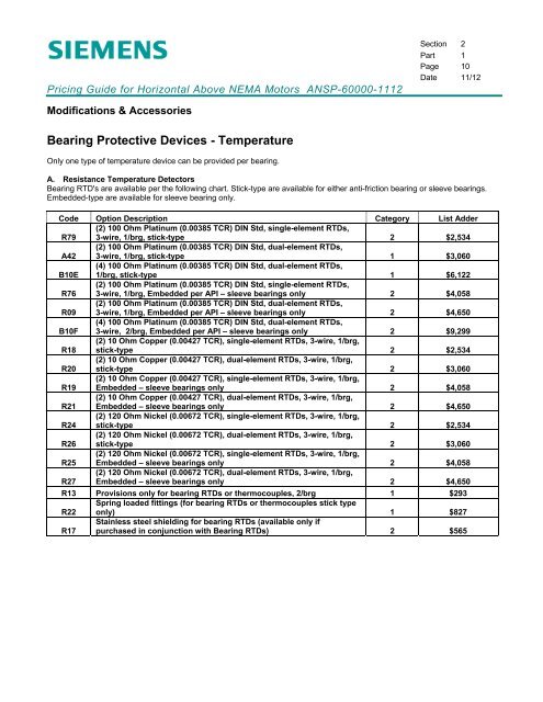 Pricing Guide for Horizontal Above NEMA Motors - Siemens Industry ...