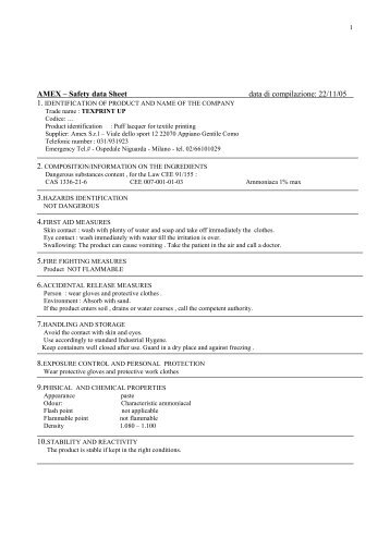 AMEX â Safety data Sheet data di compilazione: 22/11/05