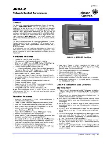 JNCA-2 Network Control Annunciator Catalog ... - Johnson Controls