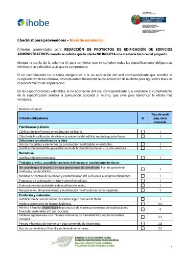 Checklist para proveedores â Nivel de excelencia - Ihobe