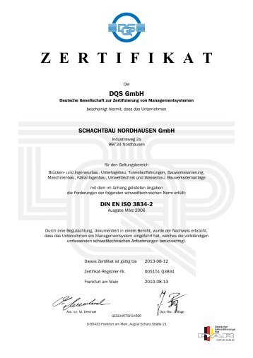 DIN EN ISO 3834-2 - SCHACHTBAU NORDHAUSEN GmbH