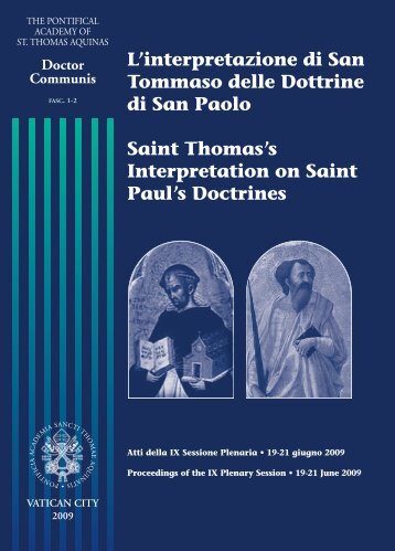 L'interpretazione di San Tommaso delle Dottrine di ... - La Santa Sede