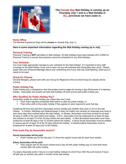 The Canada Day Stat Holiday is coming up on ... - GoodLife Fitness