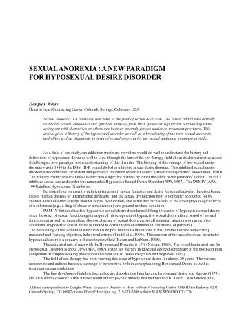 sexual anorexia : a new paradigm for hyposexual desire disorder