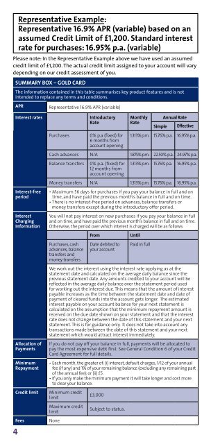 Gold Credit Card Summary Box (PDF File 46KB) - Ulster Bank