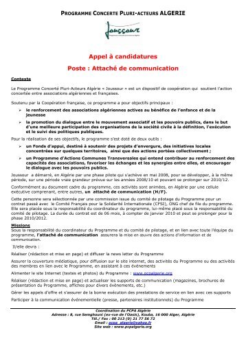 PCPAA fiche poste attaché de communication ... - PCPA Algérie