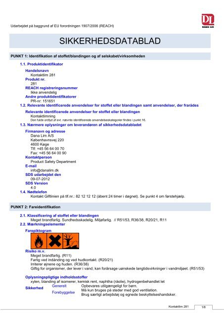 SIKKERHEDSDATABLAD - Dana Lim A/S