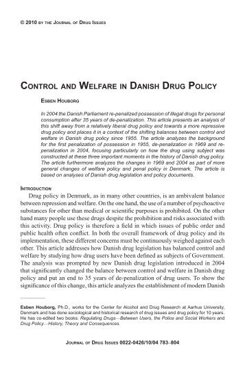 control and welfare in danish drug policy - Journal of Drug Issues