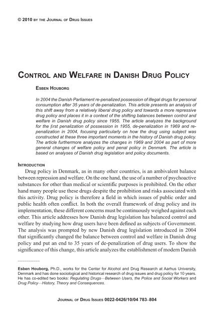 control and welfare in danish drug policy - Journal of Drug Issues