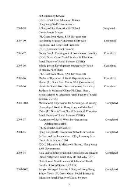 CURRICULUM VITAE - hcyuen@swk.cuhk.edu.hk - The Chinese ...