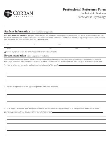 Professional Reference Form - Corban University