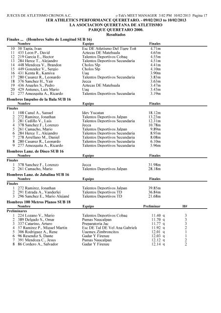 resultados athletic p 2013 - Atletismo en México