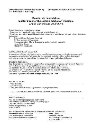 Dossier de candidature Master mÃ©diation 09 10 - Orchestre national ...