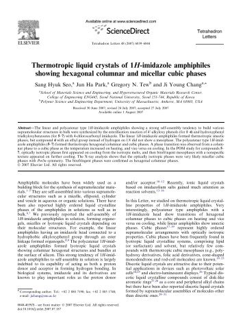 Thermotropic liquid crystals of 1H-imidazole amphiphiles showing ...