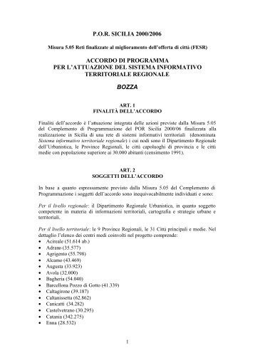 P.O.R. Sicilia 2000-2006 - Misura 5.05 - Bozza Accordo di Programma