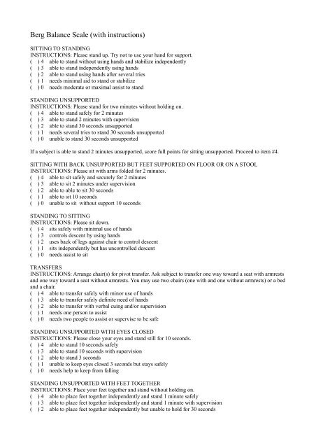 Berg Balance Scale (with instructions)