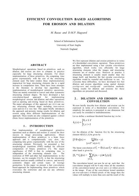 efficient convolution based algorithms for erosion and dilation