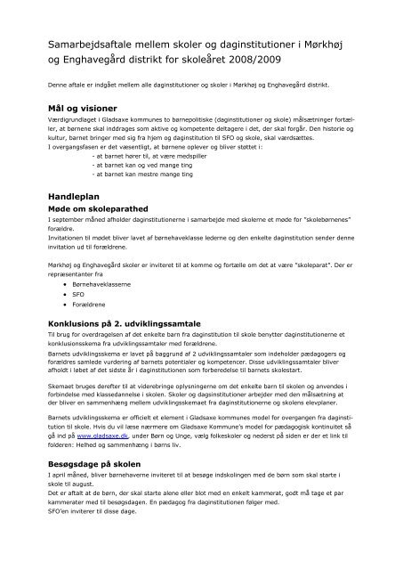 Samarbejdsaftale mellem skoler og daginstitutioner i MÃ¸rkhÃ¸j ...