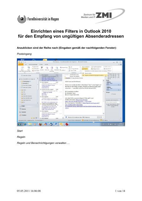 Einrichten eines Filters in Outlook 2010 fÃ¼r den Empfang von ...