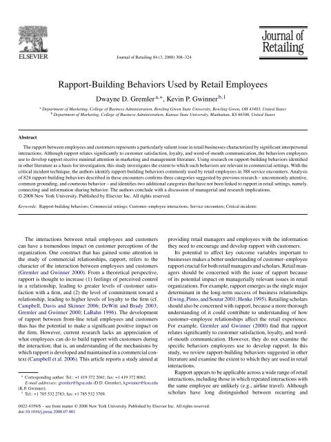 Rapport-Building Behaviors Used by Retail Employees - Gremler.net