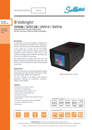 Voltright SVS08-15-16 datasheet Feb 2013 - Sollatek