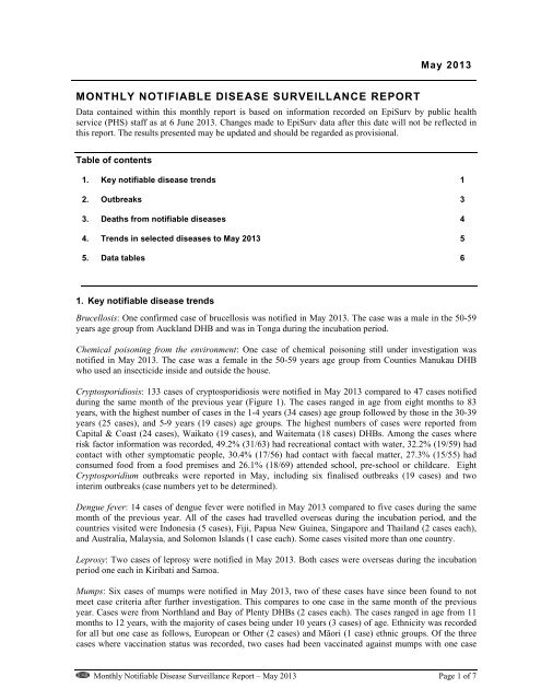 Monthly Notifiable Disease Surveillance Report - Public Health ...