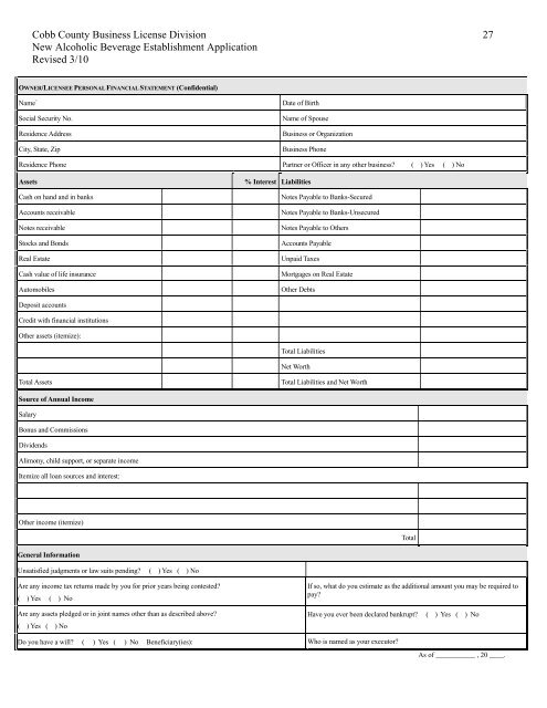 Cobb County Business License Division 1 New Alcoholic Beverage ...